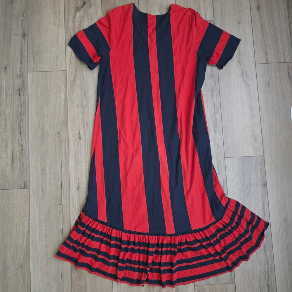 Monki Striped Navy/Red Short Sleeve Midi Cotton Dress Women Sz M - Picture 2 of 12